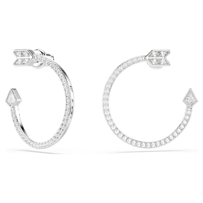 Idyllia Hoop Earrings Mixed Cuts, Arrow, White, Rhodium Plated Idyllia Hoop Earrings Mixed Cuts, Arrow, White, Rhodium Plated