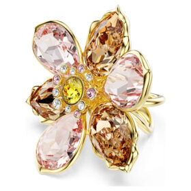 Idyllia Motif Ring Mixed Cuts, Flower, Multicolored, Gold-Tone Plated