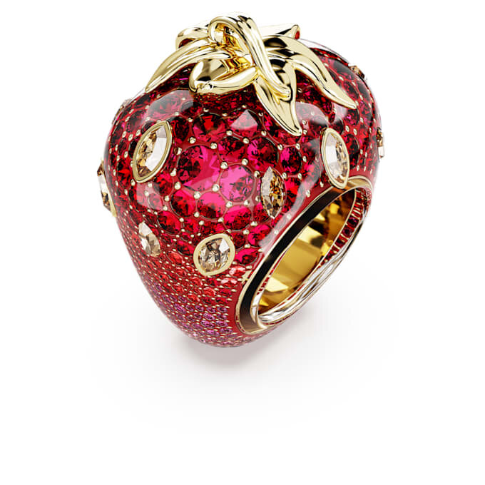 Idyllia Motif Ring Mixed Cuts, Strawberry, Red, Gold-Tone Plated Idyllia Motif Ring Mixed Cuts, Strawberry, Red, Gold-Tone Plated