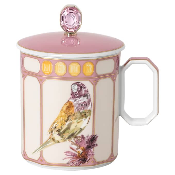 Idyllia Mug Porcelain, Crystal Print Motif, Finch, Pink Idyllia Mug Porcelain, Crystal Print Motif, Finch, Pink