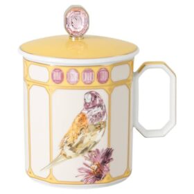 Idyllia Mug Porcelain, Crystal Print Motif, Finch, Yellow