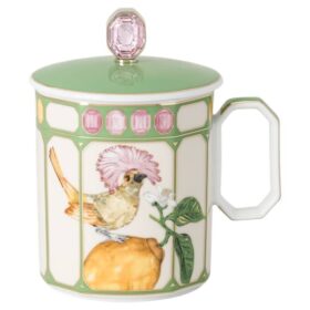 Idyllia Mug Porcelain, Crystal Print Motif, Flycatcher, Green