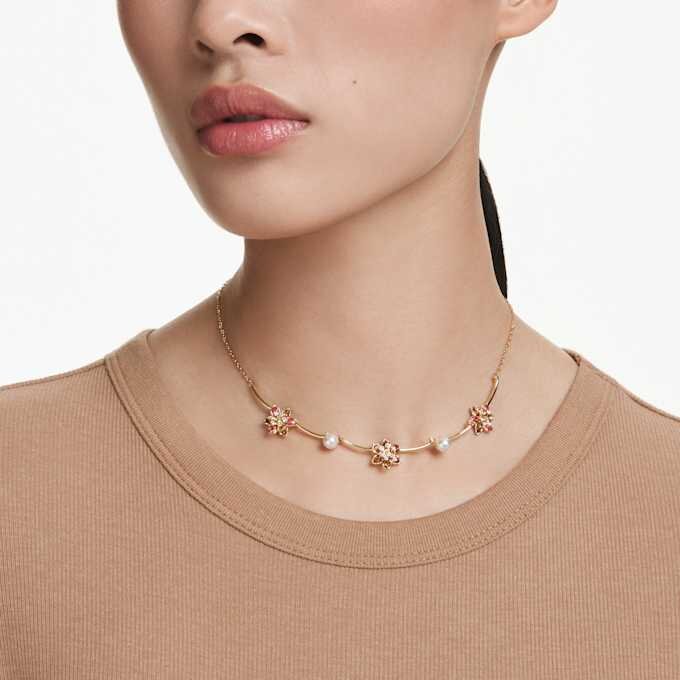 Idyllia Necklace Crystal Pearl, Mixed Cuts, Flower, Multicolored, Gold-Tone Plated Idyllia Necklace Crystal Pearl, Mixed Cuts, Flower, Multicolored, Gold-Tone Plated
