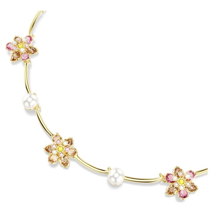Idyllia Necklace Crystal Pearl, Mixed Cuts, Flower, Multicolored, Gold-Tone Plated Idyllia Necklace Crystal Pearl, Mixed Cuts, Flower, Multicolored, Gold-Tone Plated