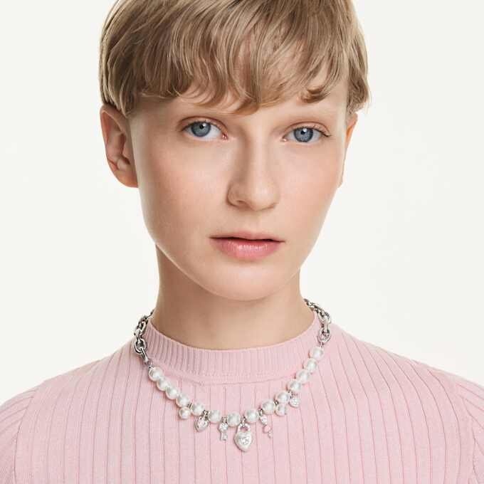 Idyllia Necklace Crystal Pearl, Mixed Cuts, White, Rhodium Plated Idyllia Necklace Crystal Pearl, Mixed Cuts, White, Rhodium Plated