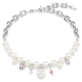 Idyllia Necklace Crystal Pearl, Mixed Cuts, White, Rhodium Plated
