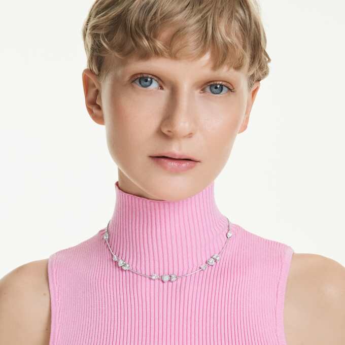 Idyllia Necklace Heart with Arrow, White, Rhodium Plated Idyllia Necklace Heart with Arrow, White, Rhodium Plated