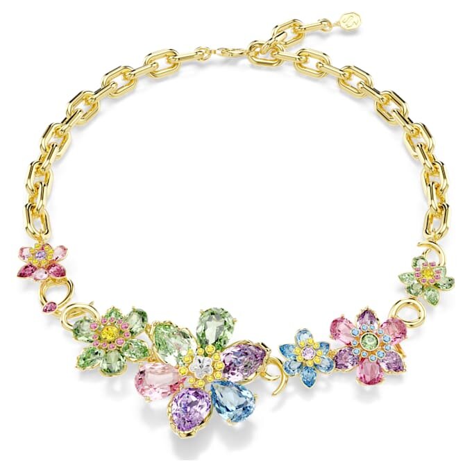 Idyllia Necklace Mixed Cuts, Flower, Multicolored, Gold-Tone Plated Idyllia Necklace Mixed Cuts, Flower, Multicolored, Gold-Tone Plated