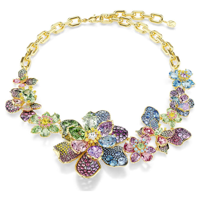 Idyllia Necklace Mixed Cuts, Pavé, Flower, Multicolored, Gold-Tone Plated Idyllia Necklace Mixed Cuts, Pavé, Flower, Multicolored, Gold-Tone Plated