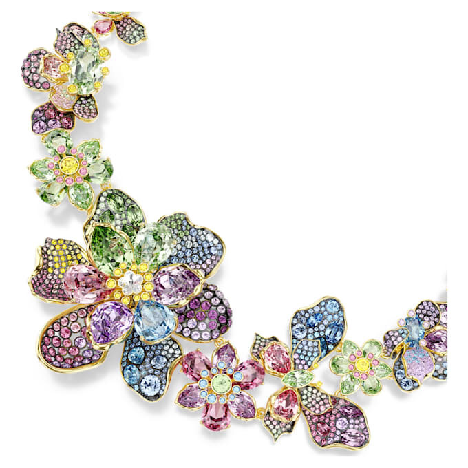 Idyllia Necklace Mixed Cuts, Pavé, Flower, Multicolored, Gold-Tone Plated Idyllia Necklace Mixed Cuts, Pavé, Flower, Multicolored, Gold-Tone Plated