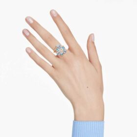 Idyllia Open Ring Mixed Cuts, Flower, Blue, Gold-Tone Plated