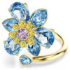 Idyllia Open Ring Mixed Cuts, Flower, Blue, Gold-Tone Plated Idyllia Open Ring Mixed Cuts, Flower, Blue, Gold-Tone Plated