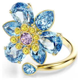 Idyllia Open Ring Mixed Cuts, Flower, Blue, Gold-Tone Plated
