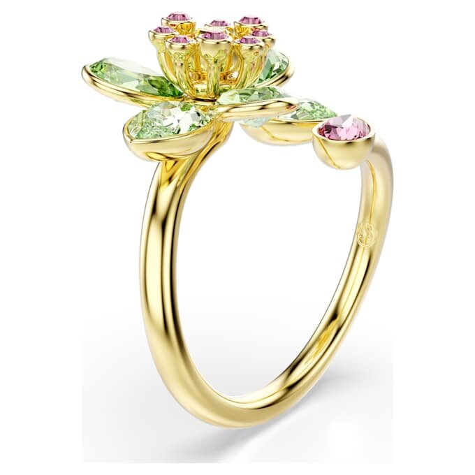 Idyllia Open Ring Mixed Cuts, Flower, Green, Gold-Tone Plated Idyllia Open Ring Mixed Cuts, Flower, Green, Gold-Tone Plated