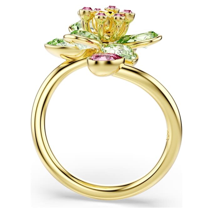 Idyllia Open Ring Mixed Cuts, Flower, Green, Gold-Tone Plated Idyllia Open Ring Mixed Cuts, Flower, Green, Gold-Tone Plated