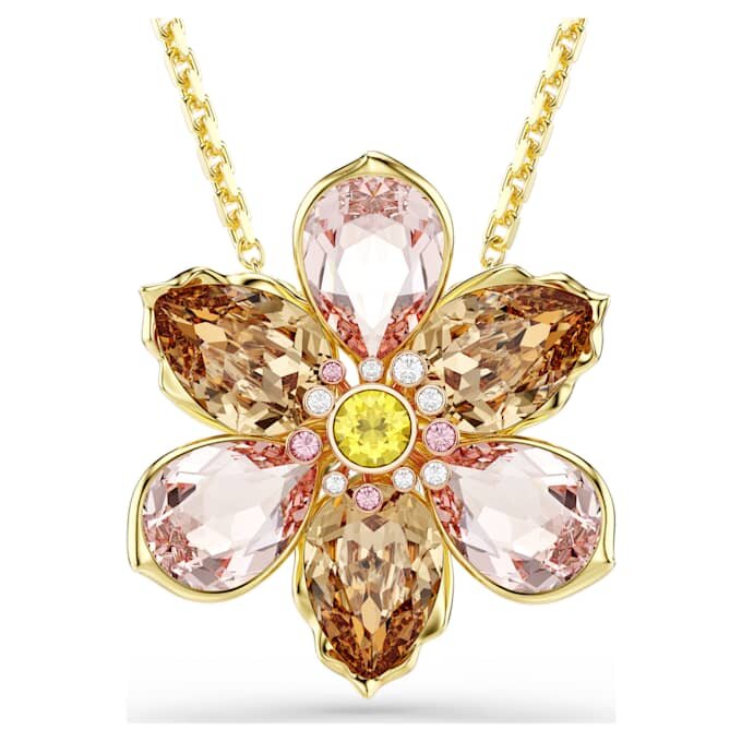 Idyllia Pendant and Brooch Mixed Cuts, Flower, Multicolored, Gold-Tone Plated Idyllia Pendant and Brooch Mixed Cuts, Flower, Multicolored, Gold-Tone Plated