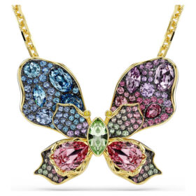 Idyllia Pendant and Brooch Mixed Cuts, Pavé, Butterfly, Multicolored, Gold-Tone Plated