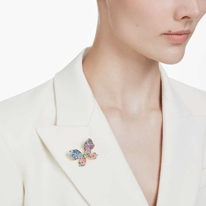 Idyllia Pendant and Brooch Mixed Cuts, Pavé, Butterfly, Multicolored, Gold-Tone Plated Idyllia Pendant and Brooch Mixed Cuts, Pavé, Butterfly, Multicolored, Gold-Tone Plated
