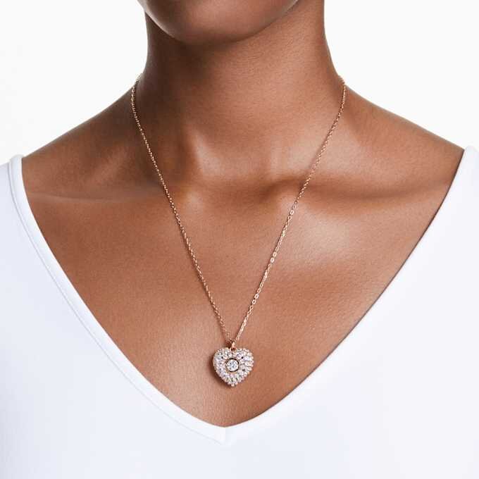 Idyllia Pendant Crystal Pearl, Heart, White, Rose Gold-Tone Plated Idyllia Pendant Crystal Pearl, Heart, White, Rose Gold-Tone Plated