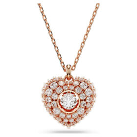 Idyllia Pendant Crystal Pearl, Heart, White, Rose Gold-Tone Plated