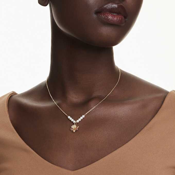Idyllia Pendant Crystal Pearl, Mixed Cuts, Flower, Multicolored, Gold-Tone Plated Idyllia Pendant Crystal Pearl, Mixed Cuts, Flower, Multicolored, Gold-Tone Plated