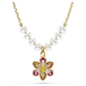 Idyllia Pendant Crystal Pearl, Mixed Cuts, Flower, Multicolored, Gold-Tone Plated