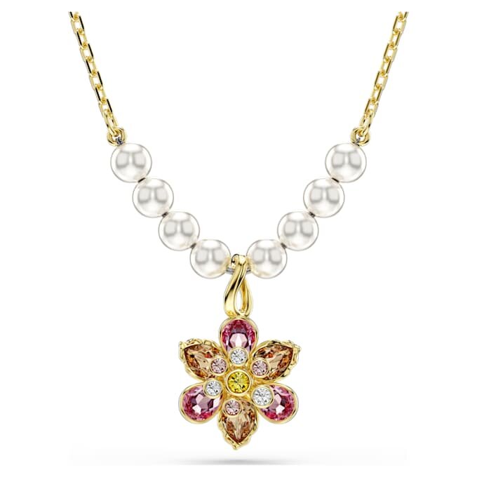 Idyllia Pendant Crystal Pearl, Mixed Cuts, Flower, Multicolored, Gold-Tone Plated Idyllia Pendant Crystal Pearl, Mixed Cuts, Flower, Multicolored, Gold-Tone Plated