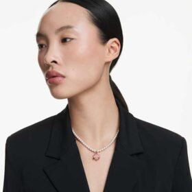 Idyllia Pendant Crystal Pearl, Mixed Cuts, Flower, Multicolored, Rose Gold-Tone Plated