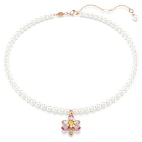 Idyllia Pendant Crystal Pearl, Mixed Cuts, Flower, Multicolored, Rose Gold-Tone Plated
