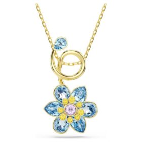 Idyllia Pendant Mixed Cuts, Flower, Blue, Gold-Tone Plated