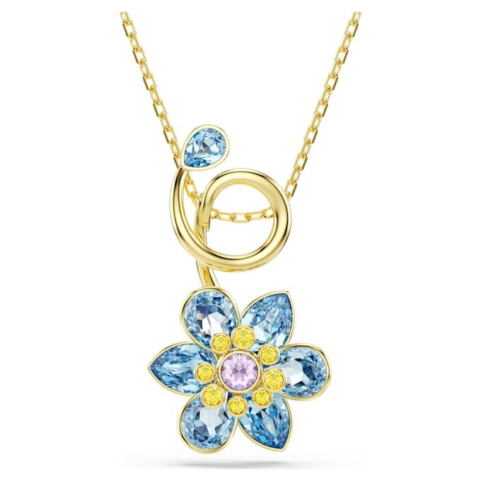 Idyllia Pendant Mixed Cuts, Flower, Blue, Gold-Tone Plated Idyllia Pendant Mixed Cuts, Flower, Blue, Gold-Tone Plated