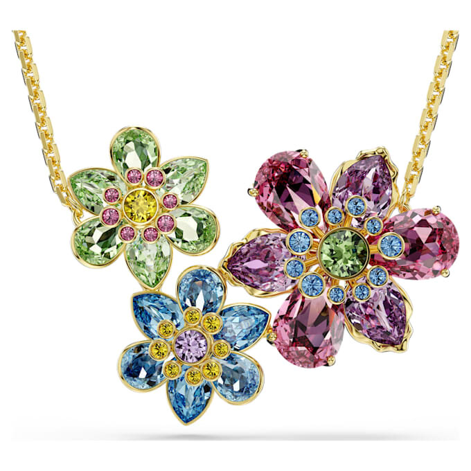 Idyllia Pendant Mixed Cuts, Flower, Multicolored, Gold-Tone Plated Idyllia Pendant Mixed Cuts, Flower, Multicolored, Gold-Tone Plated