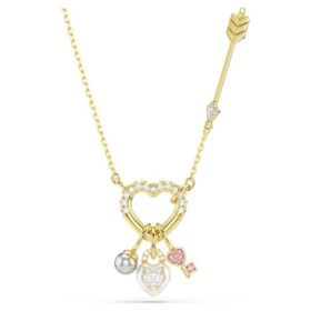 Idyllia Pendant Mixed Cuts, Heart, Key, Pink, Gold-Tone Plated