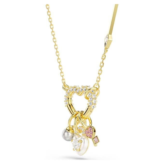 Idyllia Pendant Mixed Cuts, Heart, Key, Pink, Gold-Tone Plated Idyllia Pendant Mixed Cuts, Heart, Key, Pink, Gold-Tone Plated