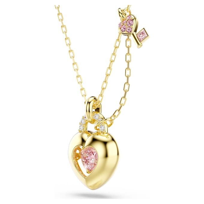 Idyllia Pendant Mixed Cuts, Heart, Key, Pink, Gold-Tone Plated Idyllia Pendant Mixed Cuts, Heart, Key, Pink, Gold-Tone Plated