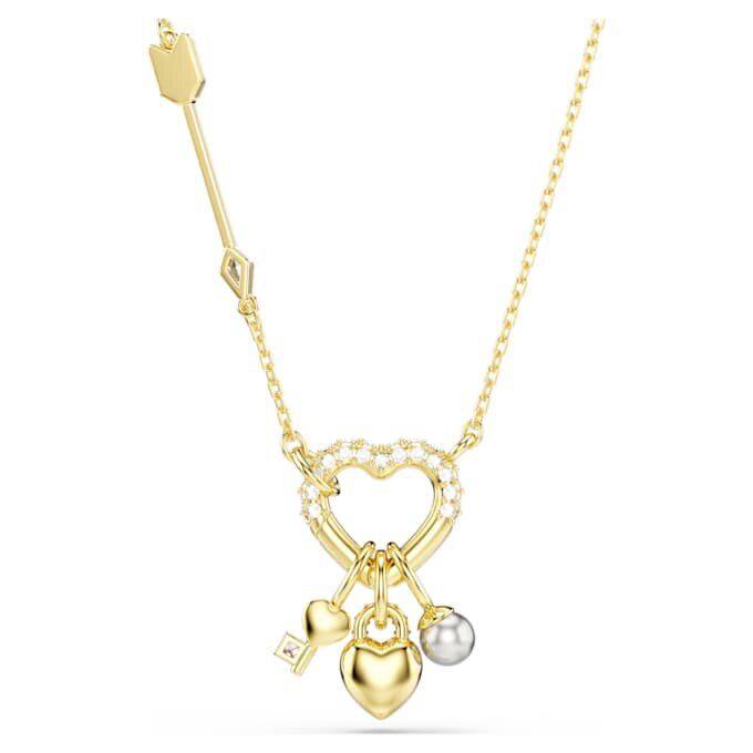 Idyllia Pendant Mixed Cuts, Heart, Key, Pink, Gold-Tone Plated Idyllia Pendant Mixed Cuts, Heart, Key, Pink, Gold-Tone Plated
