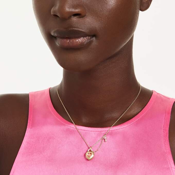 Idyllia Pendant Mixed Cuts, Heart, Key, Pink, Gold-Tone Plated Idyllia Pendant Mixed Cuts, Heart, Key, Pink, Gold-Tone Plated