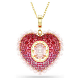 Idyllia Pendant Mixed Cuts, Heart, Pink, Gold-Tone Plated