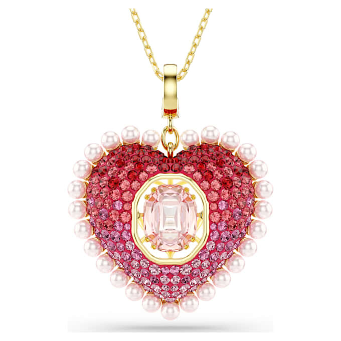 Idyllia Pendant Mixed Cuts, Heart, Pink, Gold-Tone Plated Idyllia Pendant Mixed Cuts, Heart, Pink, Gold-Tone Plated