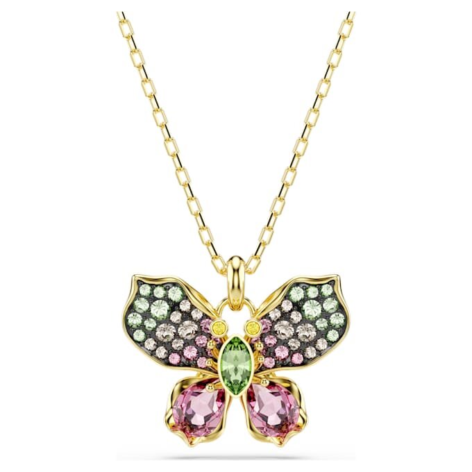 Idyllia Pendant Mixed Cuts, Pavé, Butterfly, Multicolored, Gold-Tone Plated Idyllia Pendant Mixed Cuts, Pavé, Butterfly, Multicolored, Gold-Tone Plated