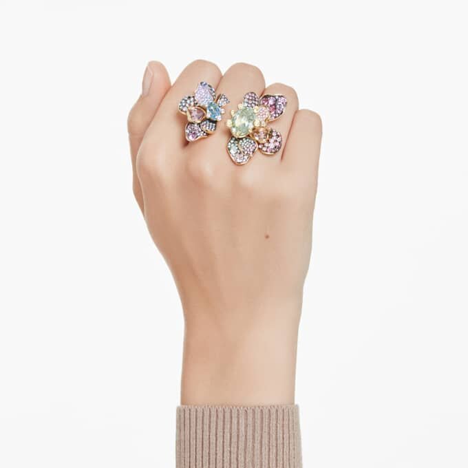 Idyllia Ring Mixed Cuts, Pavé, Flower, Multicolored, Gold-Tone Plated Idyllia Ring Mixed Cuts, Pavé, Flower, Multicolored, Gold-Tone Plated