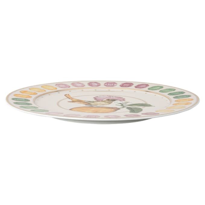 Idyllia Service Plate Porcelain, Crystal Print Motif, Flycatcher, Multicolored Idyllia Service Plate Porcelain, Crystal Print Motif, Flycatcher, Multicolored