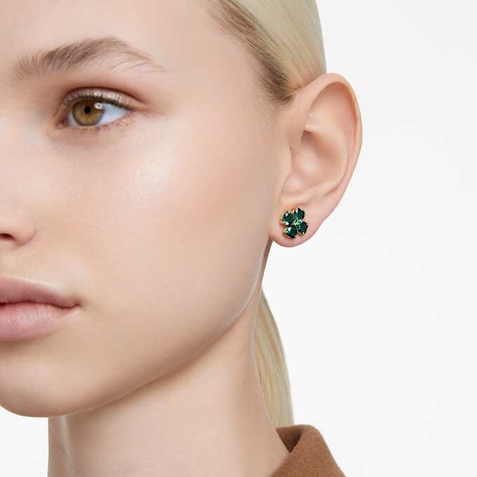 Idyllia Stud Earrings Clover, Green, Gold-Tone Plated Idyllia Stud Earrings Clover, Green, Gold-Tone Plated