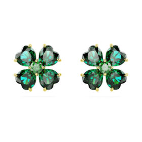 Idyllia Stud Earrings Clover, Green, Gold-Tone Plated