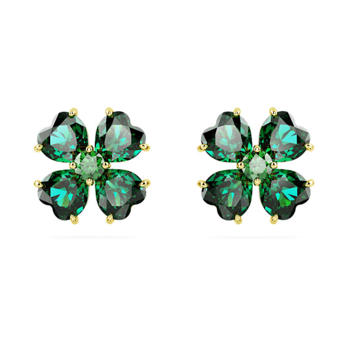 Idyllia Stud Earrings Clover, Green, Gold-Tone Plated Idyllia Stud Earrings Clover, Green, Gold-Tone Plated