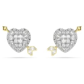 Idyllia Stud Earrings Mixed Cuts, Heart with Arrow, White, Mixed Metal Finish