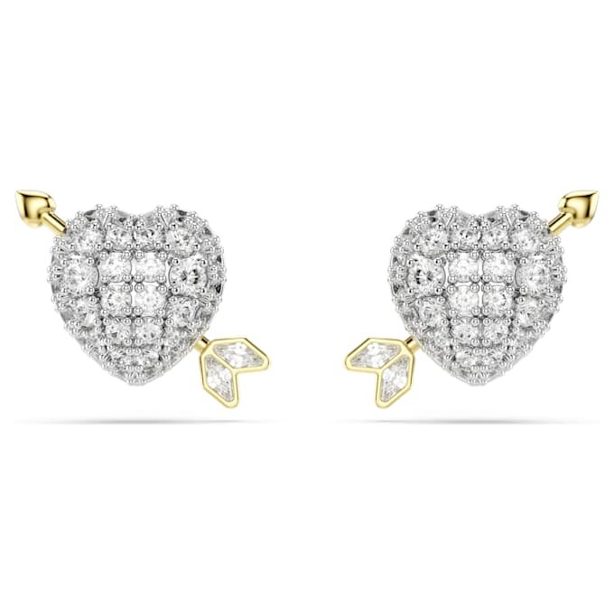 Idyllia Stud Earrings Mixed Cuts, Heart with Arrow, White, Mixed Metal Finish Idyllia Stud Earrings Mixed Cuts, Heart with Arrow, White, Mixed Metal Finish