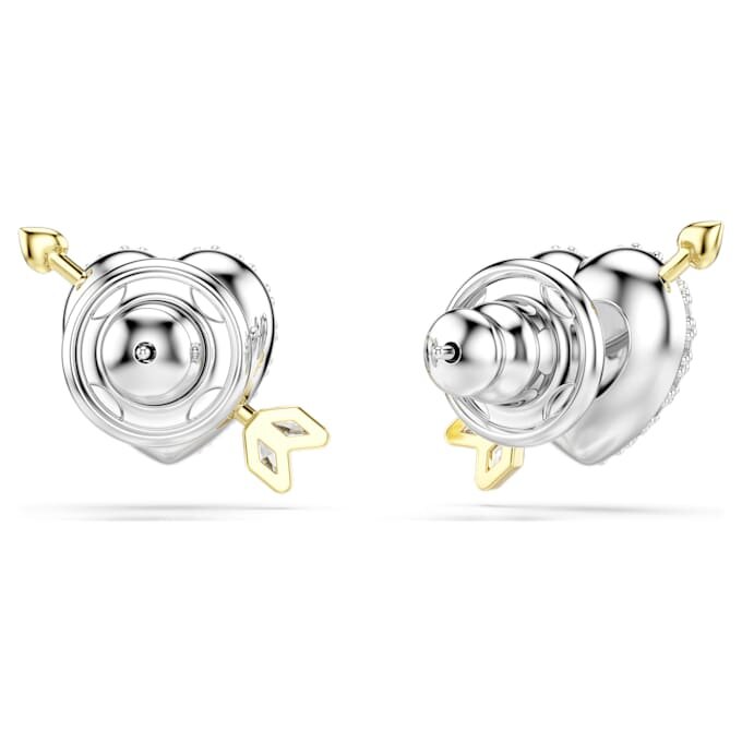 Idyllia Stud Earrings Mixed Cuts, Heart with Arrow, White, Mixed Metal Finish Idyllia Stud Earrings Mixed Cuts, Heart with Arrow, White, Mixed Metal Finish