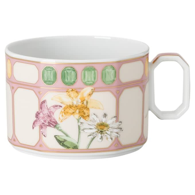 Idyllia Teacup with Saucer Porcelain, Crystal Print Motif, Bouquet, Multicolored Idyllia Teacup with Saucer Porcelain, Crystal Print Motif, Bouquet, Multicolored