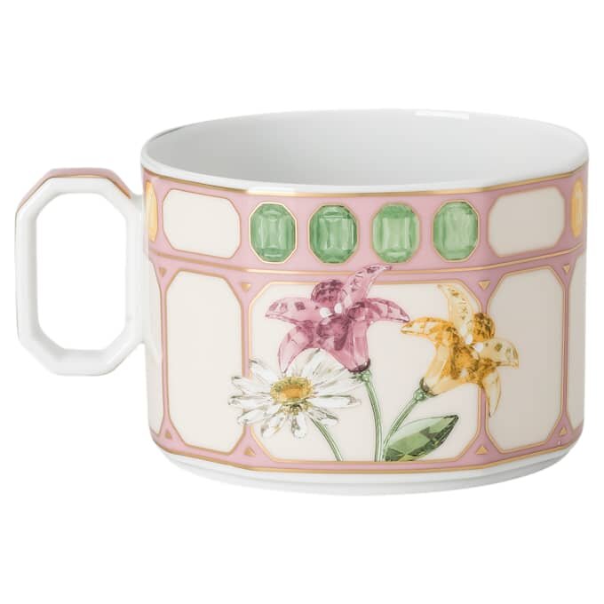 Idyllia Teacup with Saucer Porcelain, Crystal Print Motif, Bouquet, Multicolored Idyllia Teacup with Saucer Porcelain, Crystal Print Motif, Bouquet, Multicolored